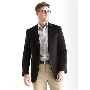 Stafford Men's 44L Corduroy Blazer w Elbow Patches 100% Cotton Suit Jacket Brown